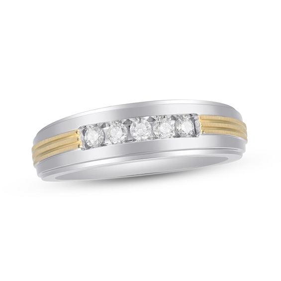 Previously Owned Men's Diamond Wedding Band 1/4 ct tw Round-cut 10K Two-Tone Gold