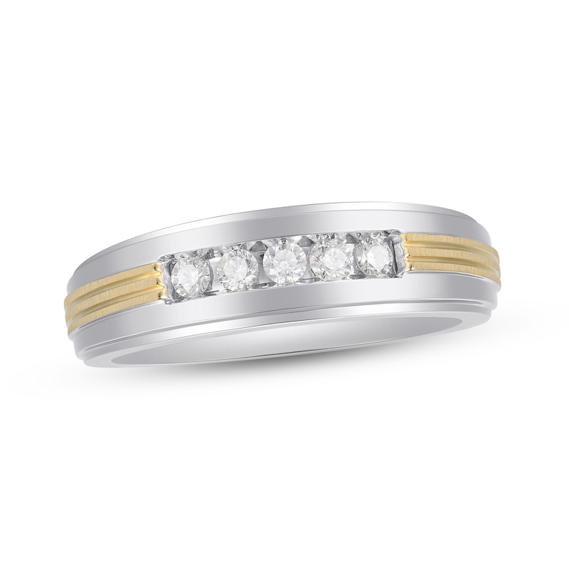 Main Image 1 of Previously Owned Men's Diamond Wedding Band 1/4 ct tw Round-cut 10K Two-Tone Gold