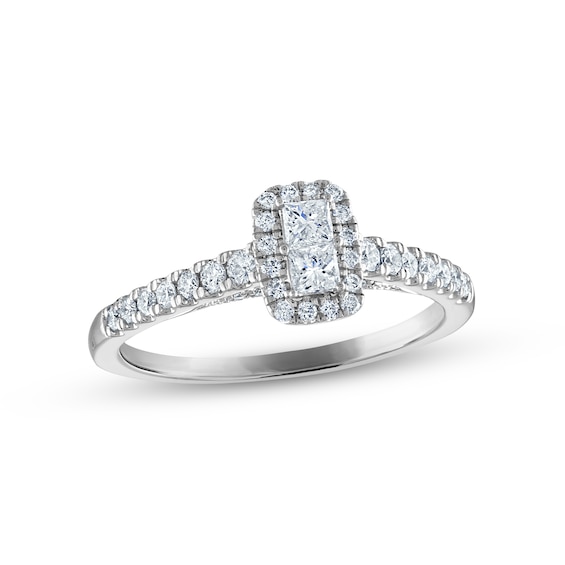 Previously Owned Multi-Diamond Engagement Ring 1/2 ct tw Princess & Round-cut 14K White Gold