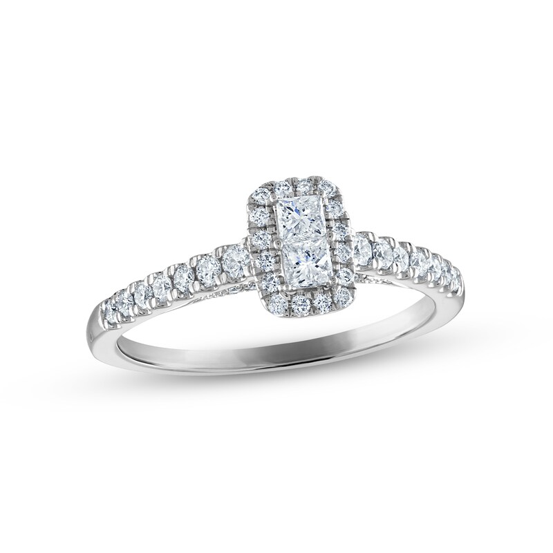 Main Image 1 of Previously Owned Multi-Diamond Engagement Ring 1/2 ct tw Princess & Round-cut 14K White Gold