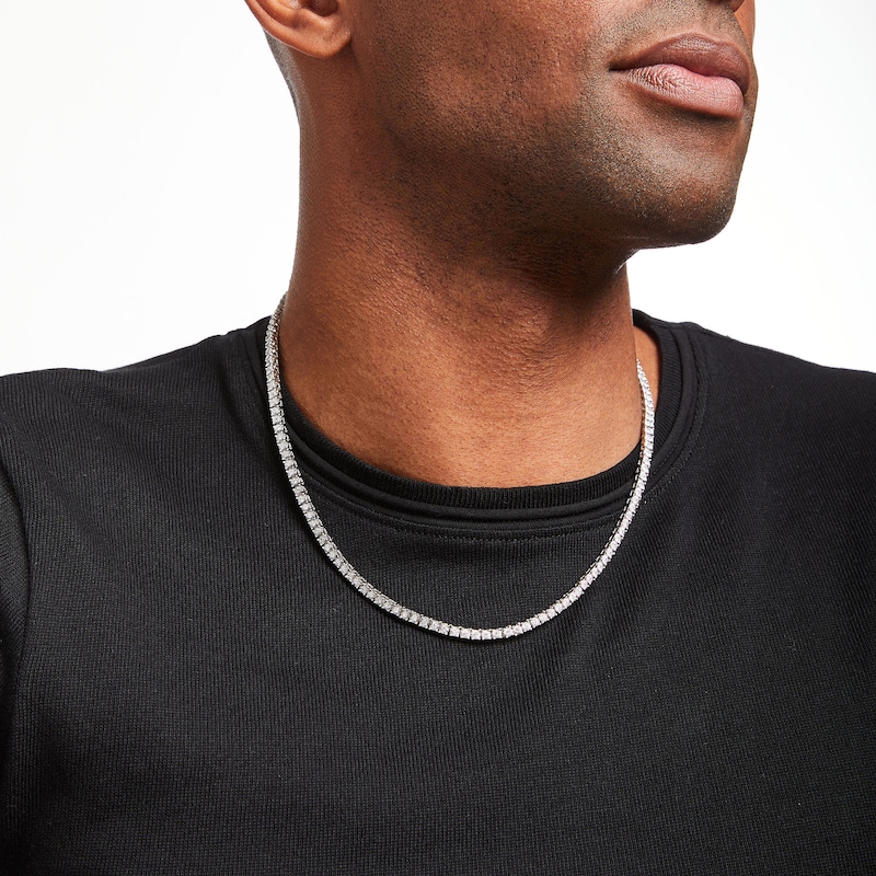 Main Image 6 of Previously Owned Men's Diamond Tennis Necklace 3 ct tw Round-cut 10K White Gold 20&quot;