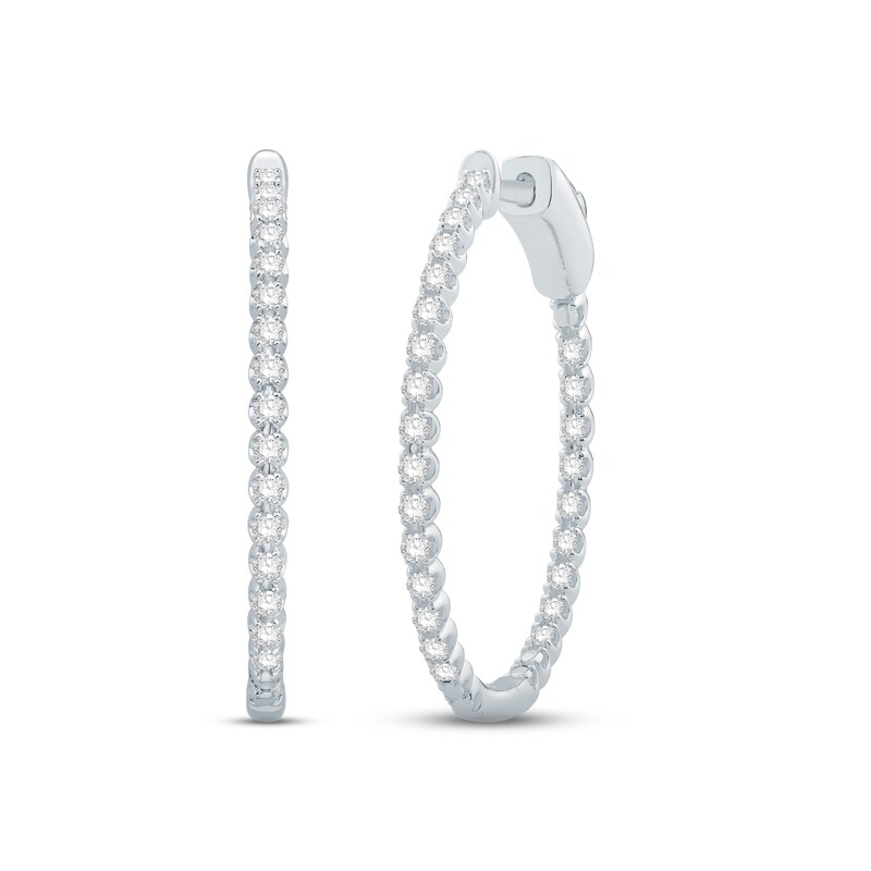 Main Image 2 of Previously Owned Diamond Hoop Earrings 1/2 ct tw Round-cut 10K White Gold