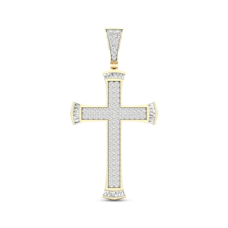 Main Image 1 of Previously Owned Men's Diamond Cross Charm 2 ct tw Round & Baguette-cut 10K Yellow Gold