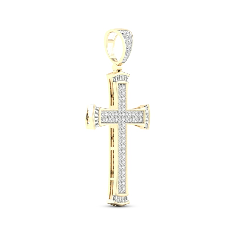 Main Image 2 of Previously Owned Men's Diamond Cross Charm 2 ct tw Round & Baguette-cut 10K Yellow Gold