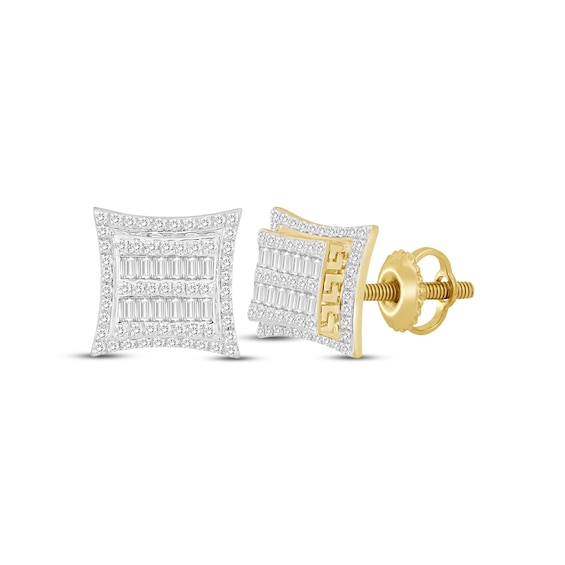 Previously Owned Men's Baguette & Round-Cut Multi-Diamond Greek Key Accent Stud Earrings 1/2 ct tw 10K Yellow Gold