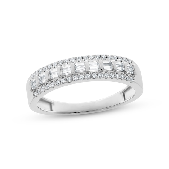 Previously Owned Diamond Ring 1/3 ct tw Baguette & Round-cut 10K White Gold