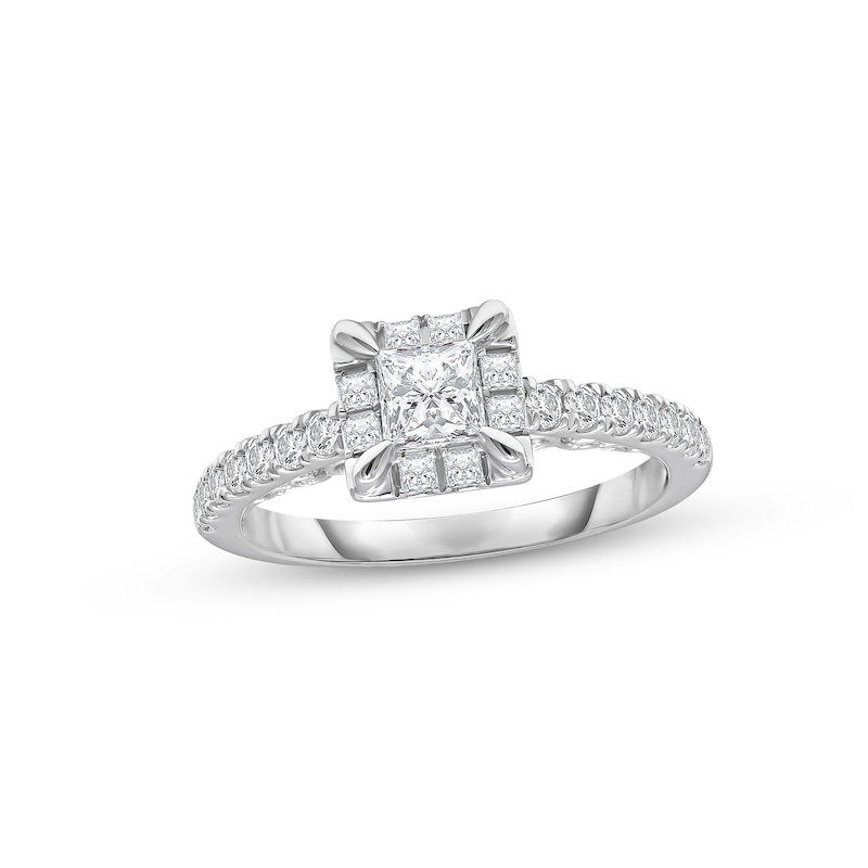 Main Image 1 of Previously Owned Diamond Engagement Ring 1 ct tw Princess & Round-cut 14K White Gold