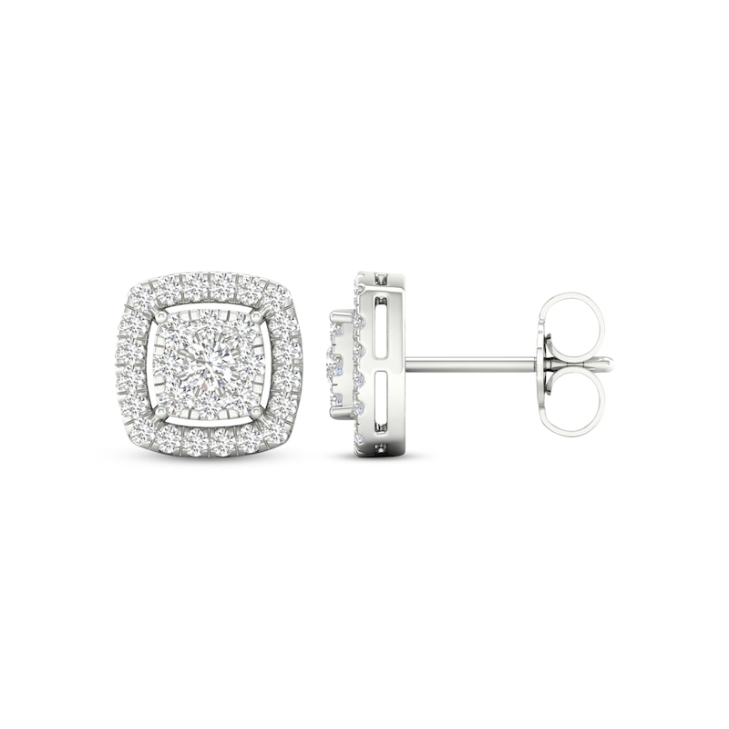 Main Image 3 of Previously Owned KAY Lab-Grown Diamonds Cushion-Shaped Stud Earrings 1/2 ct tw 10K White Gold