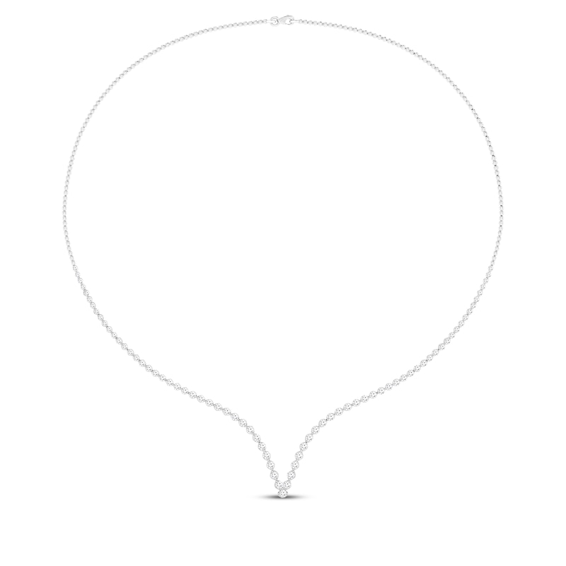 Main Image 1 of Previously Owned KAY Lab-Grown Diamonds Chevron Riviera Necklace 3 ct tw 14K White Gold 17&quot;