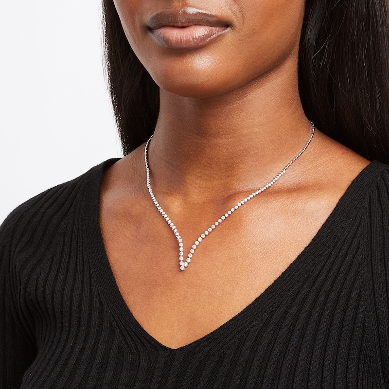 Main Image 2 of Previously Owned KAY Lab-Grown Diamonds Chevron Riviera Necklace 3 ct tw 14K White Gold 17&quot;