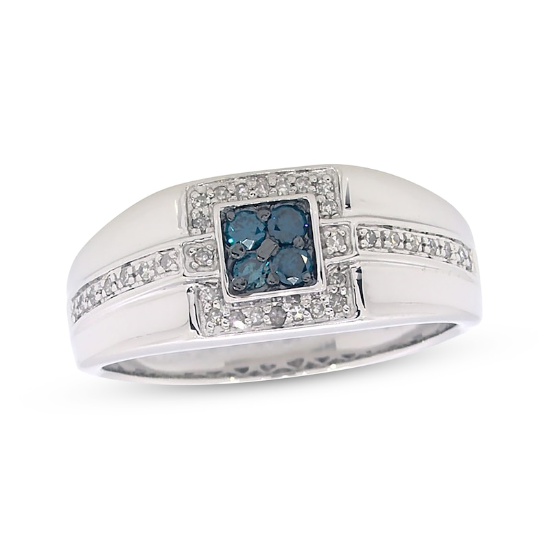 Main Image 1 of Previously Owned Men's Blue & White Diamond Wedding Band 1/3 ct tw 10K White Gold