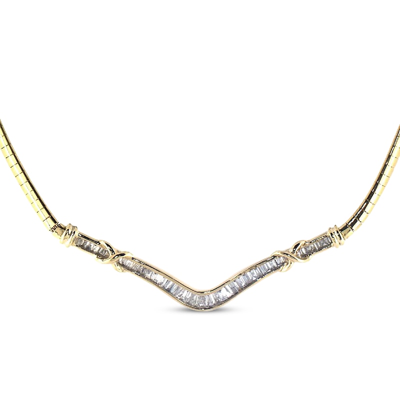 Main Image 1 of Previously Owned Baguette-Cut Diamond Omega Chain Necklace 3/4 ct tw 14K Yellow Gold