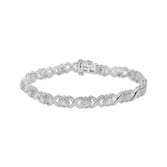 Previously Owned Diamond Flower Bracelet 1/10 ct tw Round-cut Sterling Silver 7.5"