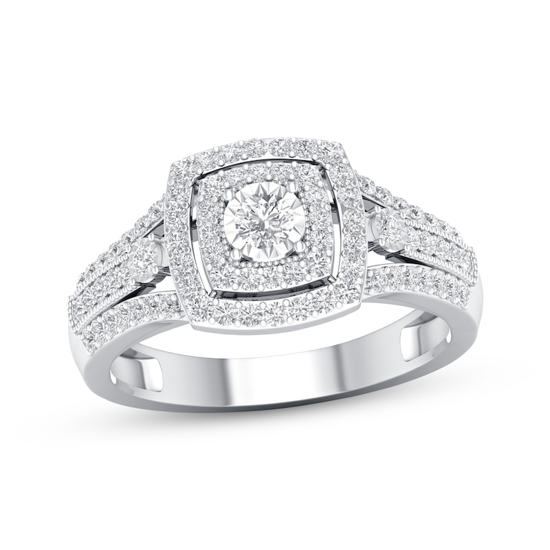 Main Image 1 of Previously Owned Diamond Engagement Ring 3/8 ct tw Round-cut 10K White Gold Size 7