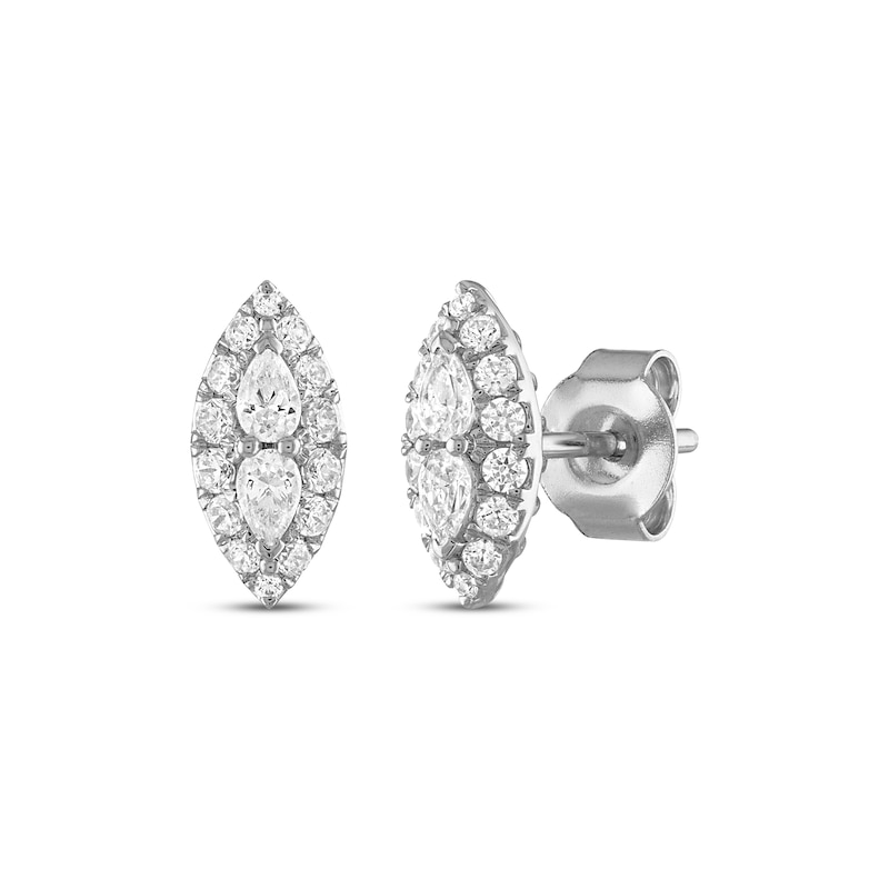 Main Image 1 of Previously Owned Forever Connected Diamond Stud Earrings 3/8 ct tw Pear & Round-cut 10K White Gold