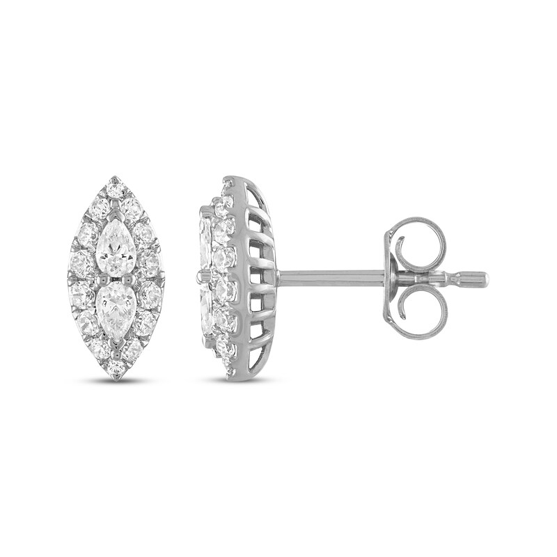 Main Image 3 of Previously Owned Forever Connected Diamond Stud Earrings 3/8 ct tw Pear & Round-cut 10K White Gold