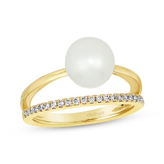 Previously Owned Le Vian Cultured Pearl Ring 1/6 ct tw Diamonds 14K Honey Gold