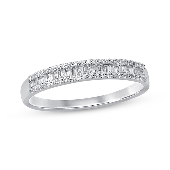 Previously Owned Diamond Anniversary Ring 1/4 ct tw Round/Baguette 10K White Gold Size 7