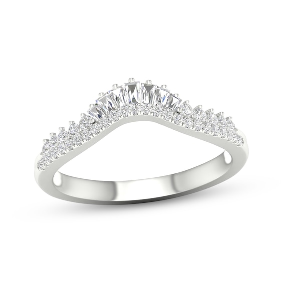 Previously Owned Diamond Contour Anniversary Ring 1/3 ct tw Baguette & Round-cut 14K White Gold