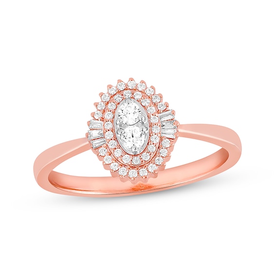 Previously Owned Diamond Promise Ring 1/4 ct tw Round & Baguette 10K Rose Gold