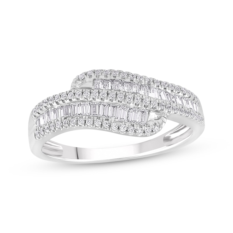 Main Image 1 of Previously Owned Diamond Ring 1/2 ct tw Round & Baguette-Cut 10K White Gold