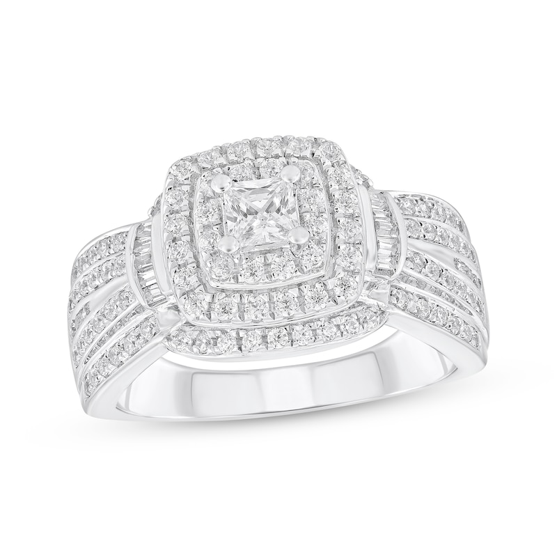Main Image 1 of Previously Owned Princess-Cut Diamond Frame Engagement Ring 1 ct tw 14K White Gold