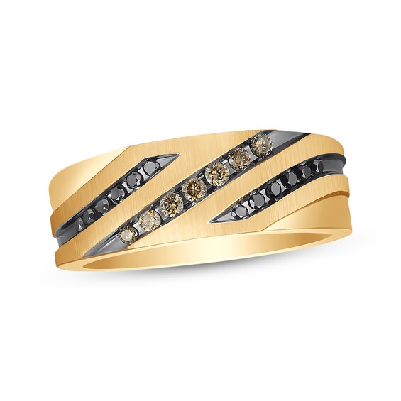 Previously Owned Men's Brown & Black Diamond Wedding Band 1/3 ct tw Round-cut 10K Yellow Gold