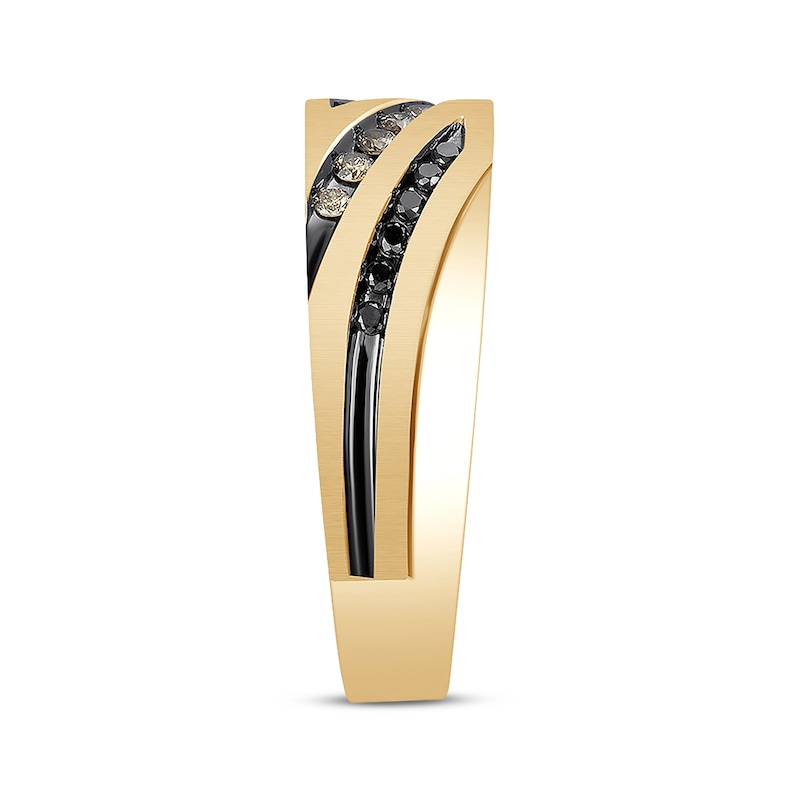 Main Image 3 of Previously Owned Men's Brown & Black Diamond Wedding Band 1/3 ct tw Round-cut 10K Yellow Gold