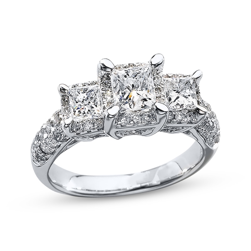 Main Image 1 of Previously Owned 3-Stone Diamond Engagement Ring 2 ct tw Princess-cut 14K White Gold