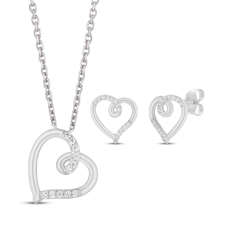 Main Image 1 of Previously Owned Hallmark Diamonds Swirling Hearts Gift Set 1/8 ct tw Sterling Silver 18&quot;