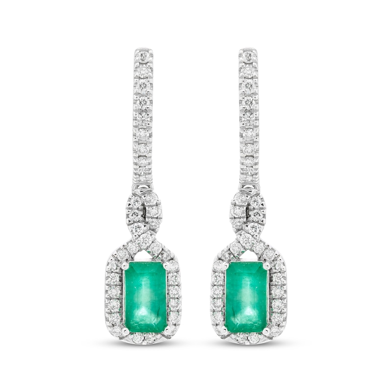Main Image 2 of Previously Owned Emerald & Diamond Drop Earrings 1/5 ct tw 10K White Gold