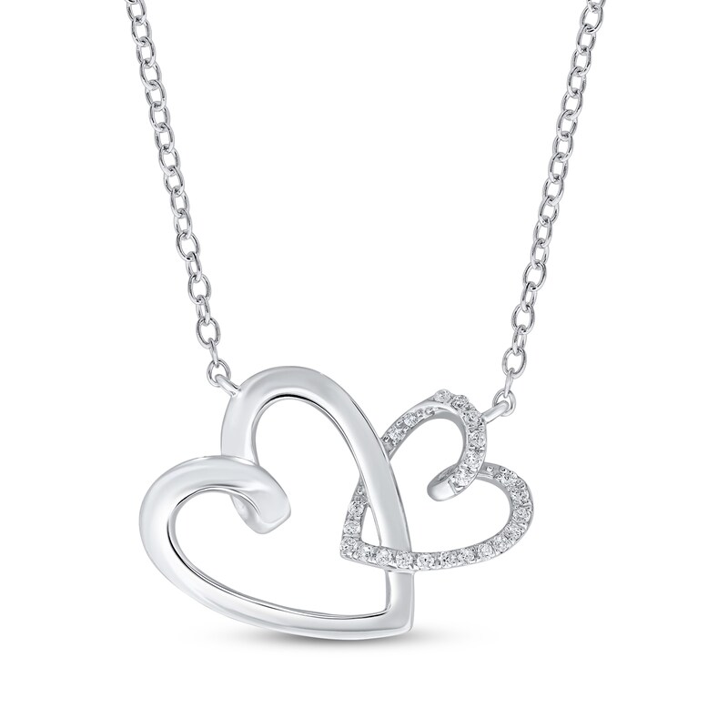 Main Image 1 of Previously Owned Diamond Double Heart Necklace 1/10 ct tw Round-cut Sterling Silver 18&quot;