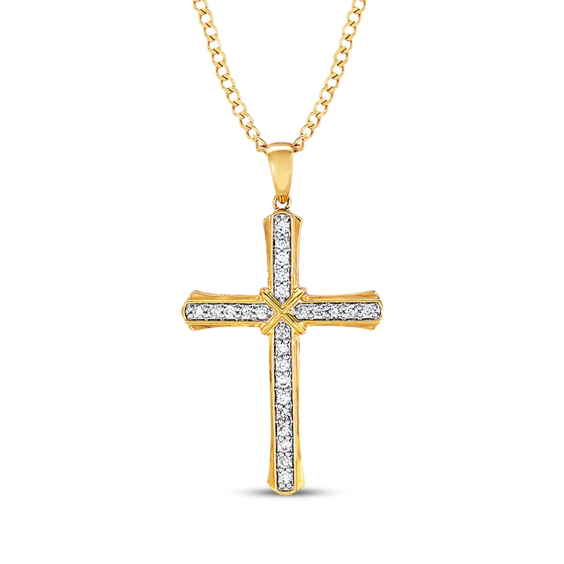Previously Owned Men's Cross Necklace 1/2 ct tw Diamonds 10K Yellow ...