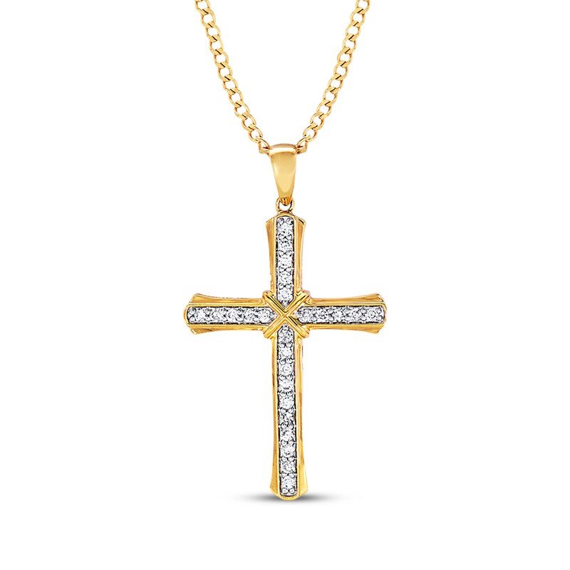 Main Image 1 of Previously Owned Men's Cross Necklace 1/2 ct tw Diamonds 10K Yellow Gold