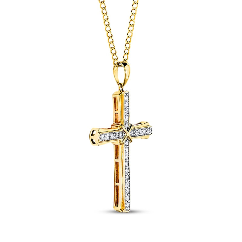Main Image 2 of Previously Owned Men's Cross Necklace 1/2 ct tw Diamonds 10K Yellow Gold