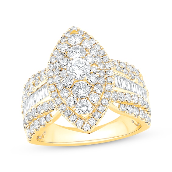 Previously Owned Baguette & Round-Cut Multi-Diamond Center Engagement Ring 2-1/4 ct tw 14K Yellow Gold