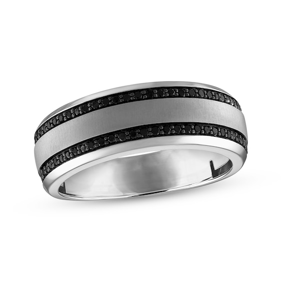 Previously Owned Men's Black Diamond Wedding Band 1/3 ct tw Round-cut 10K White Gold