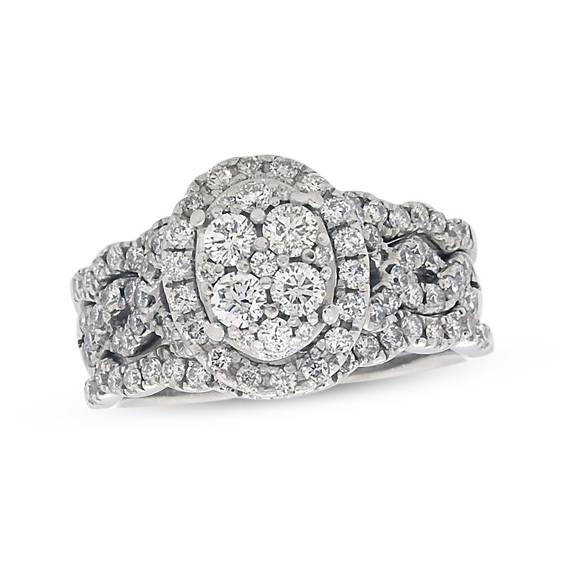 Main Image 1 of Previously Owned Multi-Diamond Center Oval Frame Bridal Set 1-1/3 ct tw 14K White Gold Size 8.5