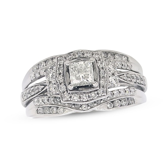 Previously Owned Princess-Cut Diamond Bridal Set 1-1/5 ct tw 14K White Gold Size 9.5