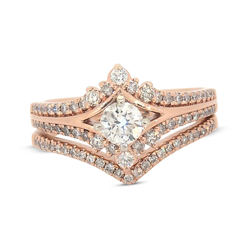 Main Image 1 of Previously Owned Round-Cut Diamond Chevron Soldered Bridal Set 1 ct tw 14K Rose Gold Size 8.25