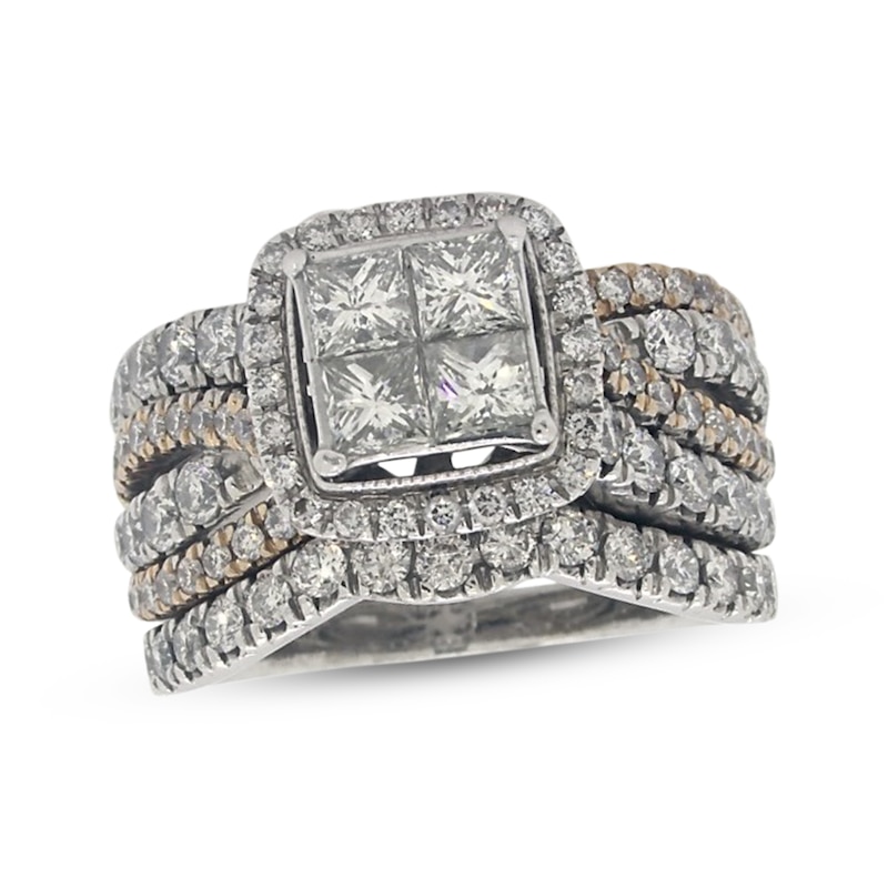 Main Image 1 of Previously Owned Princess-Cut Quad Diamond Bridal Set 3 ct tw 14K Two-Tone Gold Size 9.5