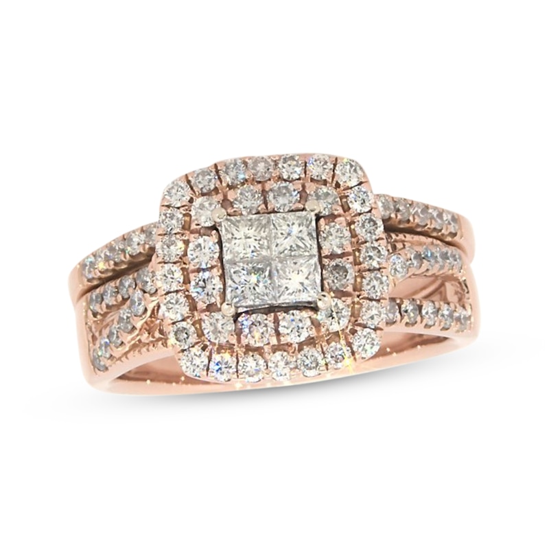 Main Image 1 of Previously Owned Princess-Cut Quad Diamond Bridal Set 1-3/8 ct tw 14K Two-Tone Gold Size 8