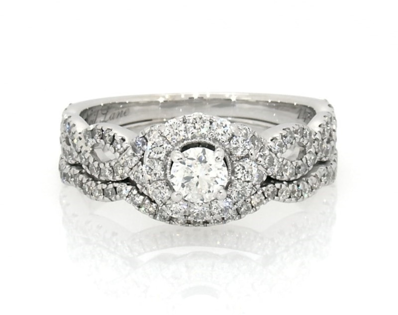 Main Image 1 of Previously Owned Neil Lane Round-Cut Diamond Halo Bridal Set 1-1/5 ct tw 14K White Gold Size 8.25