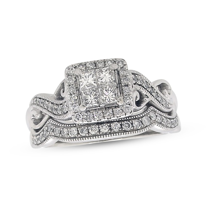 Main Image 1 of Previously Owned Princess-Cut Diamond Bridal Set 3/4 ct tw 14K White Gold Size 7.25