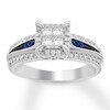 Thumbnail Image 1 of Previously Owned Diamond & Sapphire Engagement Ring 5/8 ct tw Princess & Round-cut 14K White Gold