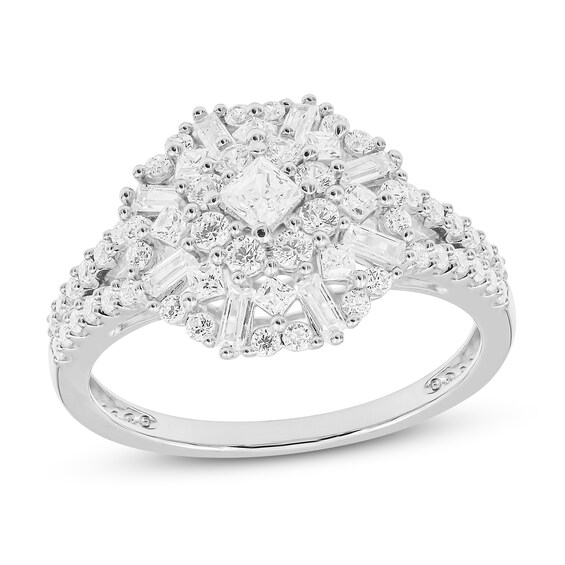 Previously Owned Sparks of Love Diamond Starburst Ring 1 ct tw Round, Princess & Baguette 10K White Gold