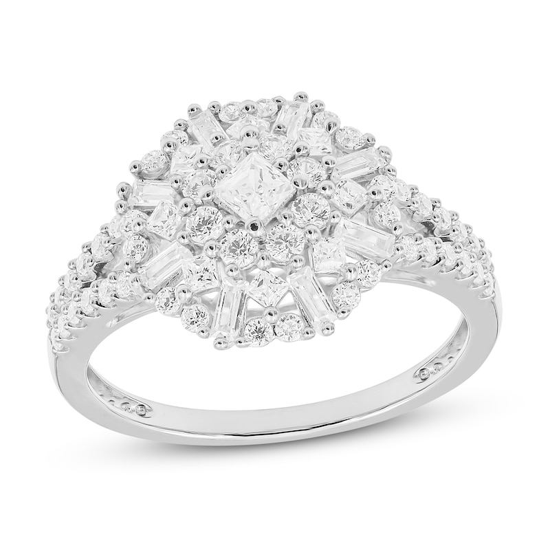 Main Image 1 of Previously Owned Sparks of Love Diamond Starburst Ring 1 ct tw Round, Princess & Baguette 10K White Gold