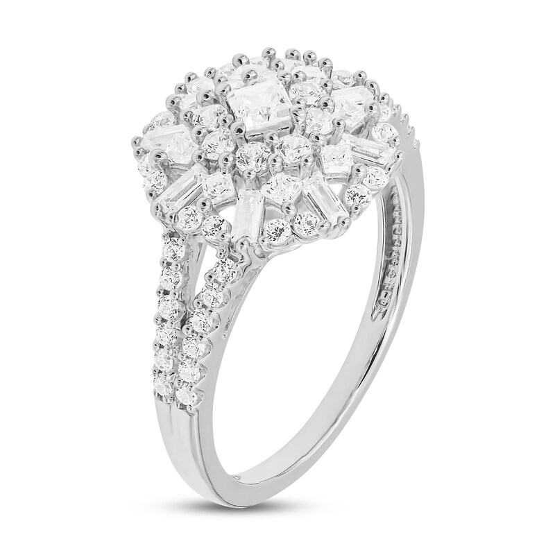Main Image 2 of Previously Owned Sparks of Love Diamond Starburst Ring 1 ct tw Round, Princess & Baguette 10K White Gold