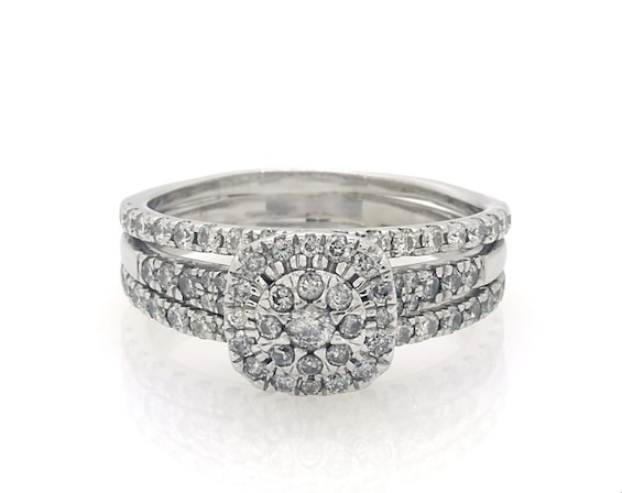 Previously Owned Multi-Diamond Center Bridal Set 1 1/4 ct tw 14K & 10K White Gold Size 9.75