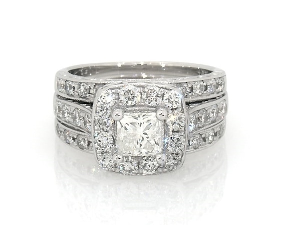Previously Owned Princess-Cut Diamond Bridal Set 1-5/8 ct tw 14K White Gold Size 5.5